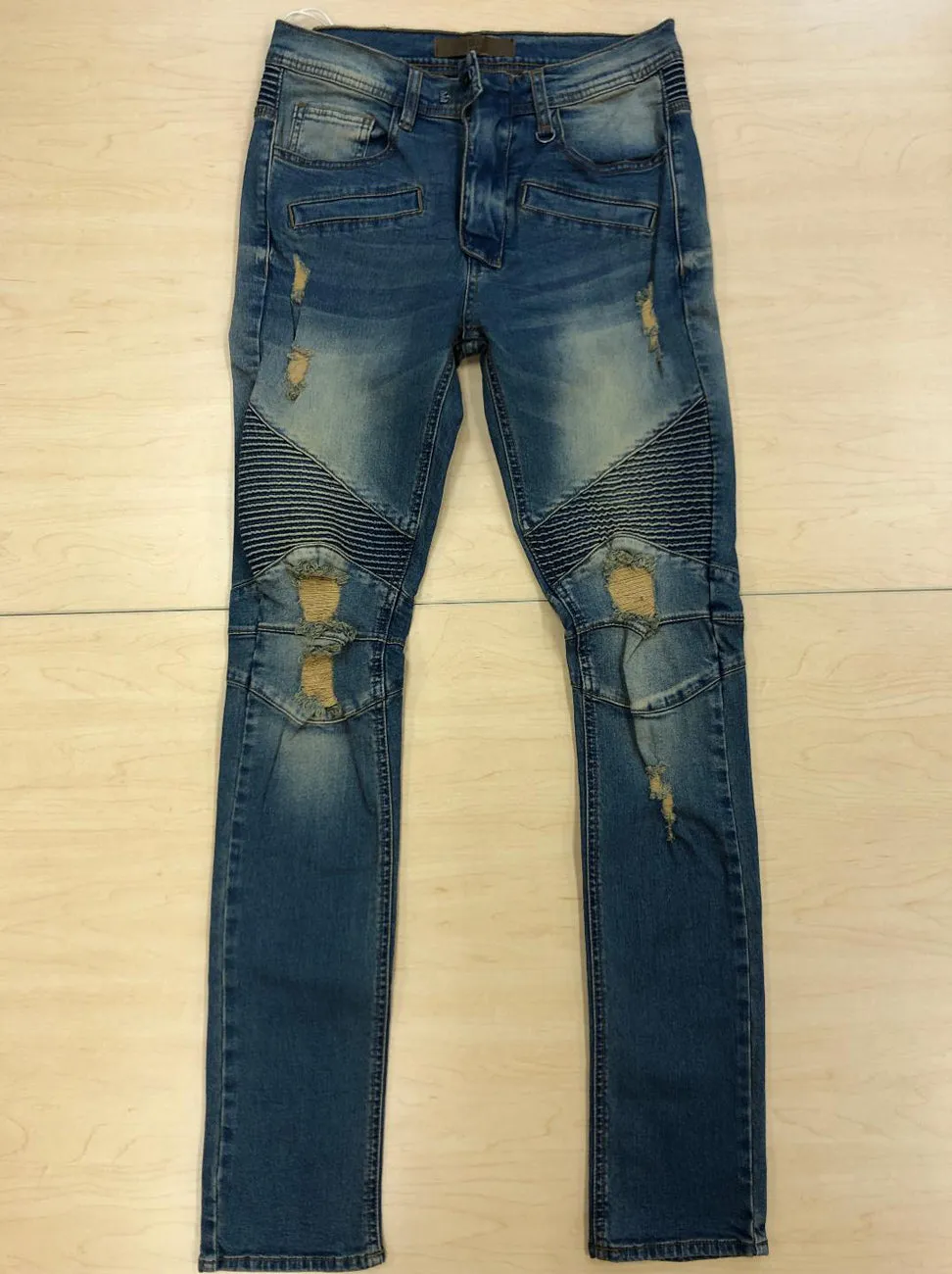 KDNK Destroyed Moto Tint Dark Blue Biker Skinny Jeans