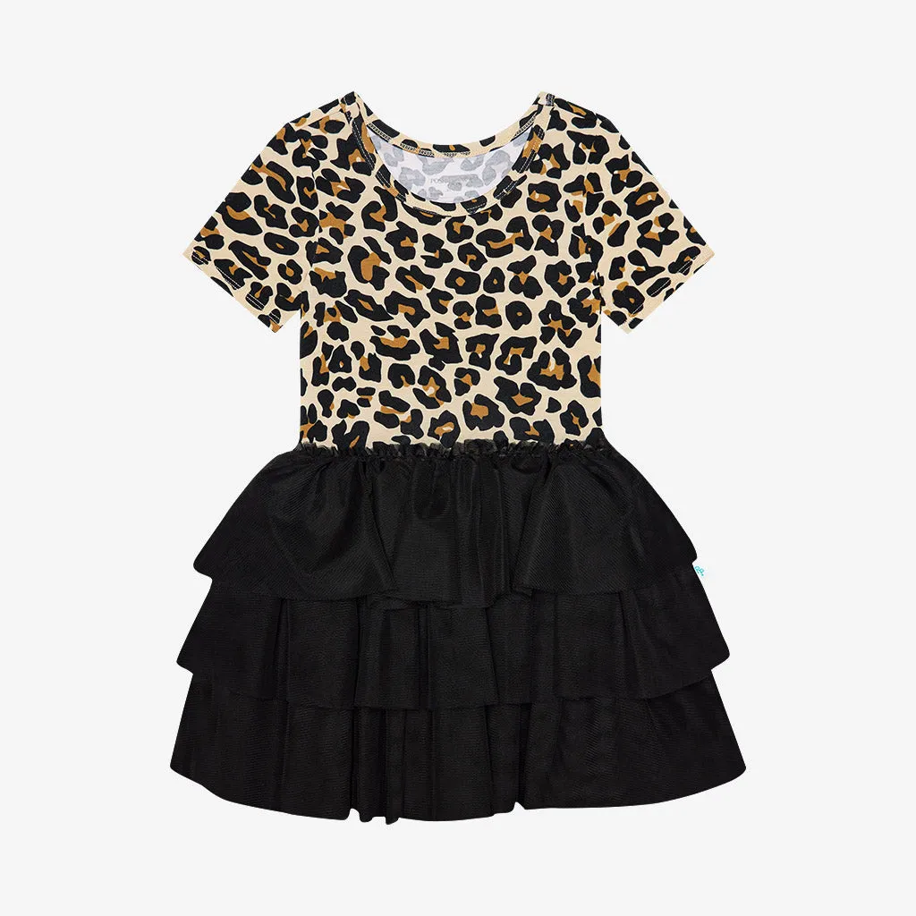 Lana Leopard Tan Short Sleeve Tulle Dress