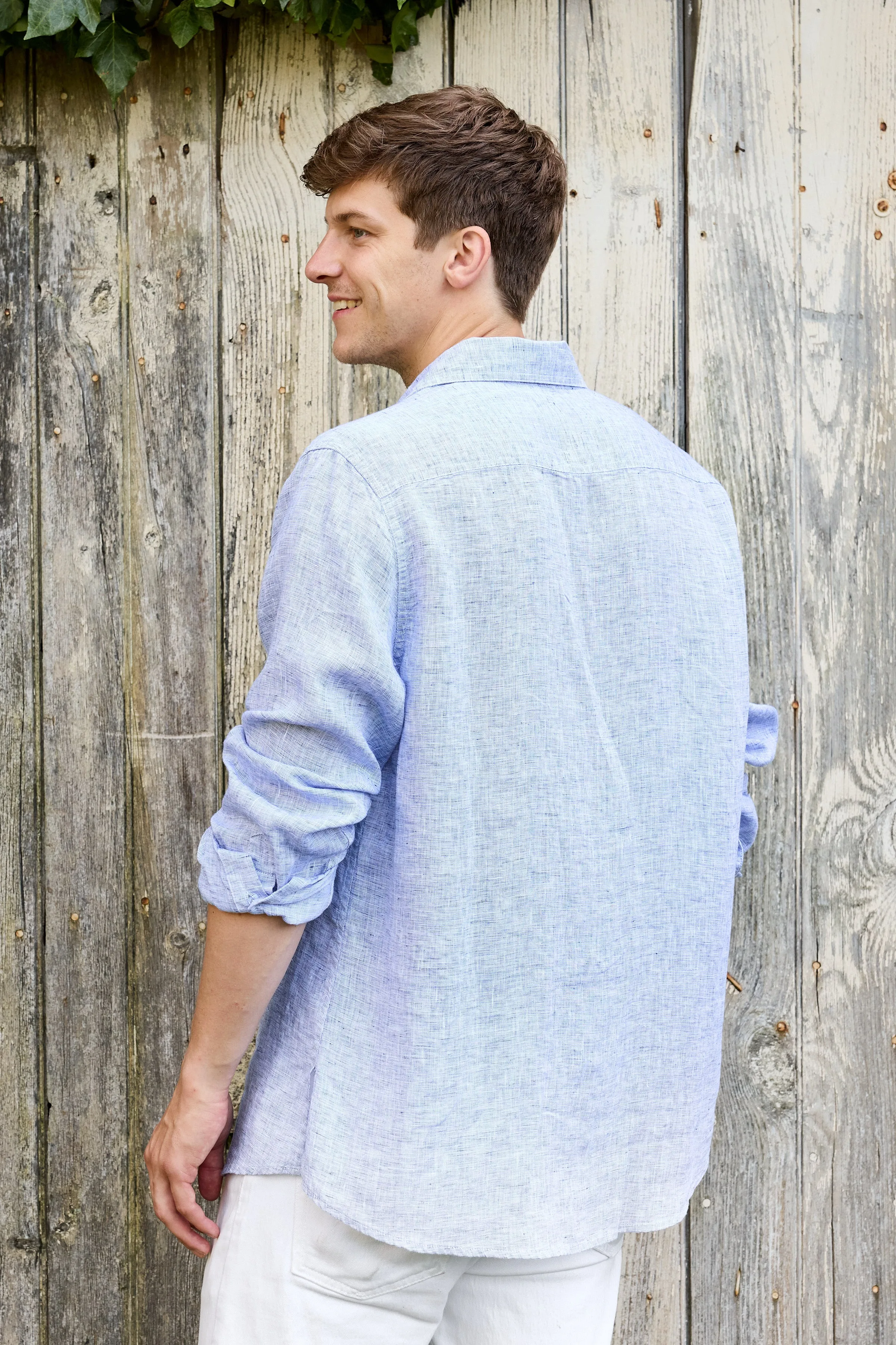 Lightweight Yarn Dye Linen Shirt - Surf Blue