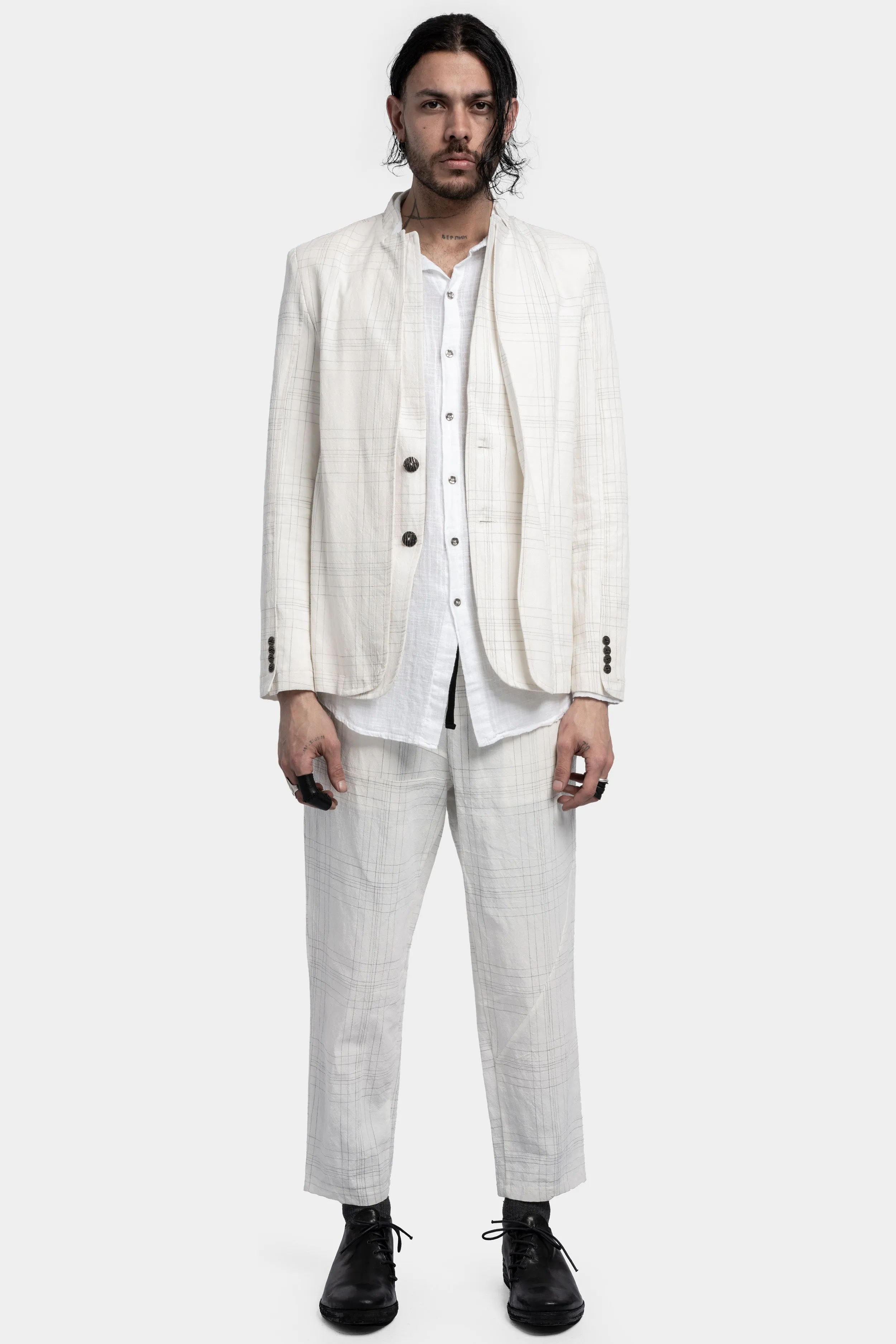 Linen blend blazer, White