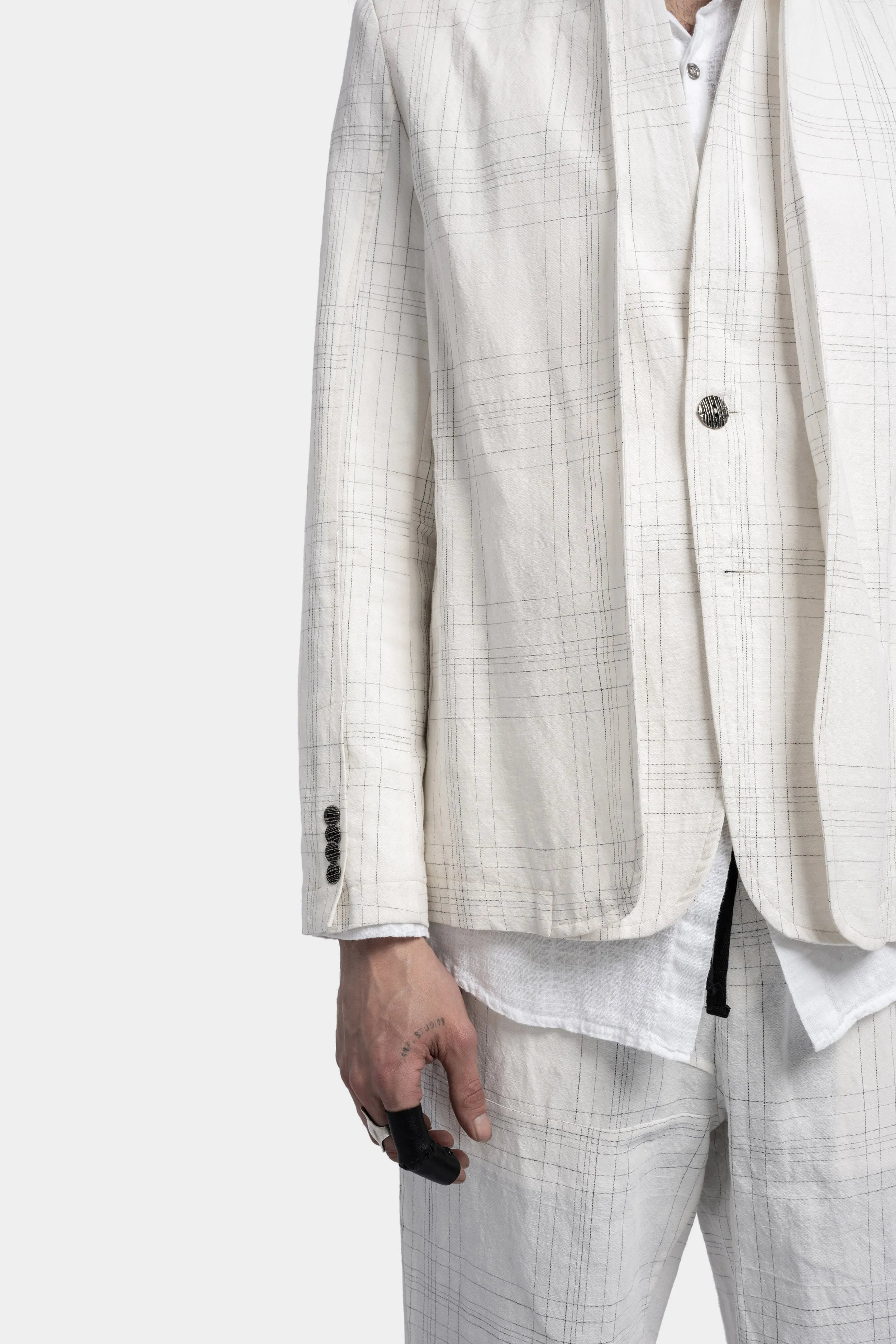 Linen blend blazer, White