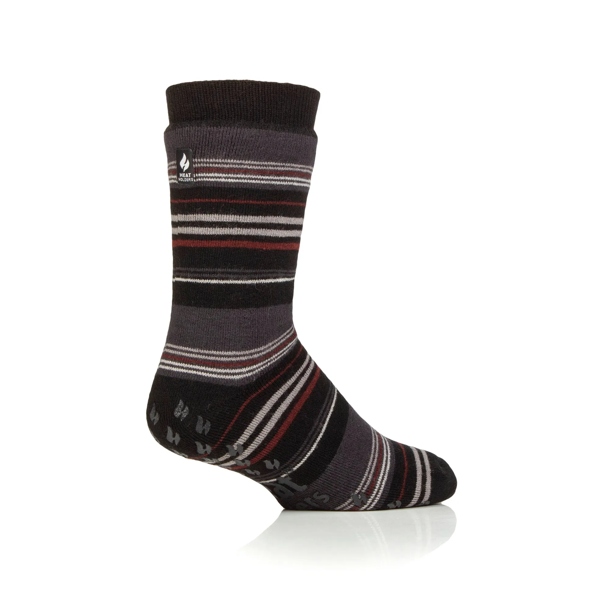 Mens IOMI Dual Layer Raynaud's Slipper Socks - Black Stripe