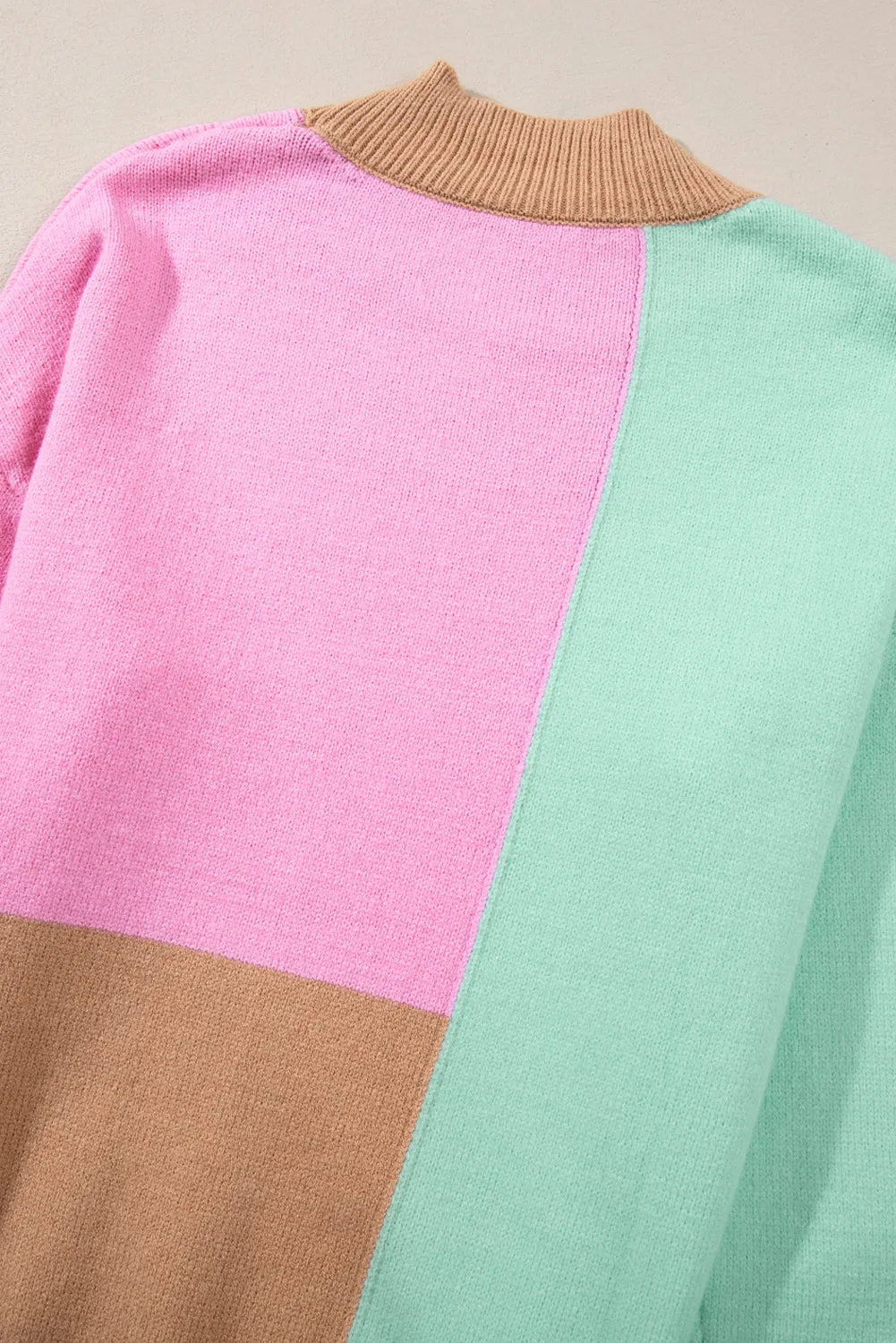 Multicolour Colorblock Mock Neck Ribbed Trim Sweater