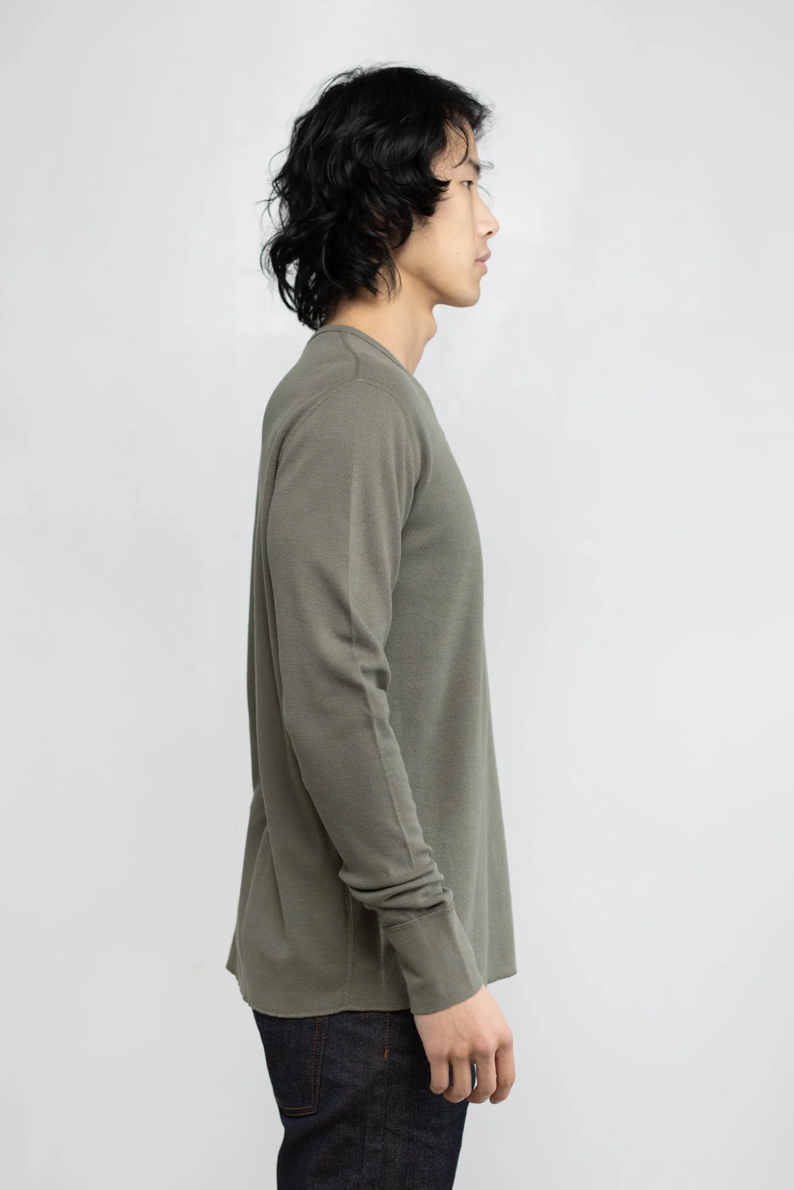 NS2154-7 Mesh Thermal Long Sleeve Henley in Army Green