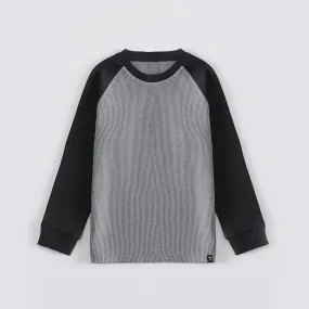 Raglan Waffle Knit Kids Charcoal/Black