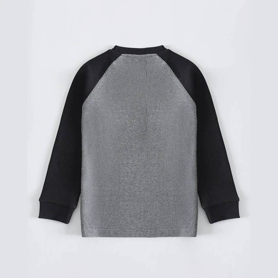 Raglan Waffle Knit Kids Charcoal/Black