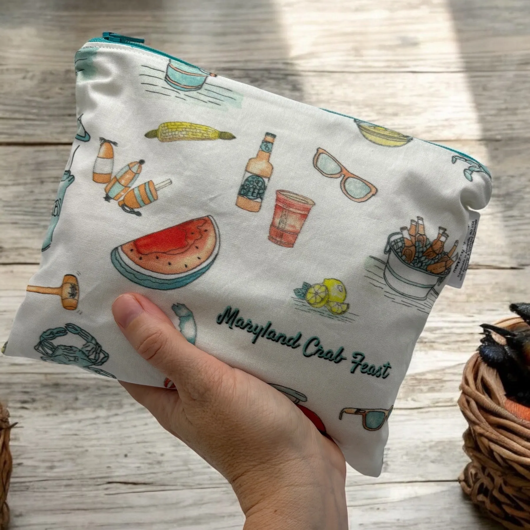 Sandwich Sized Reusable Zippered Bag Crab Feast Maryland