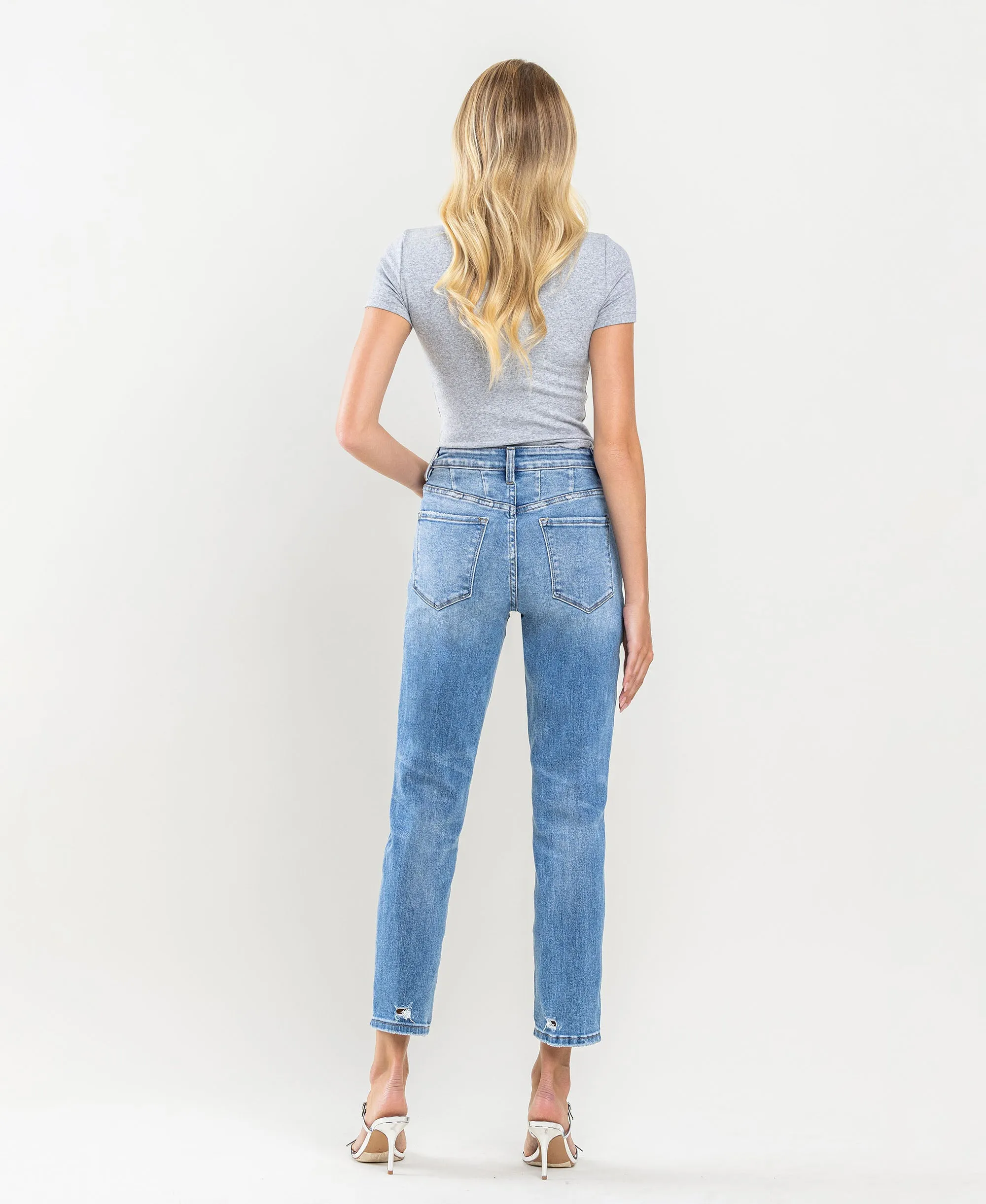 Scratch - Super High Rise Distressed Crop Mom Jeans