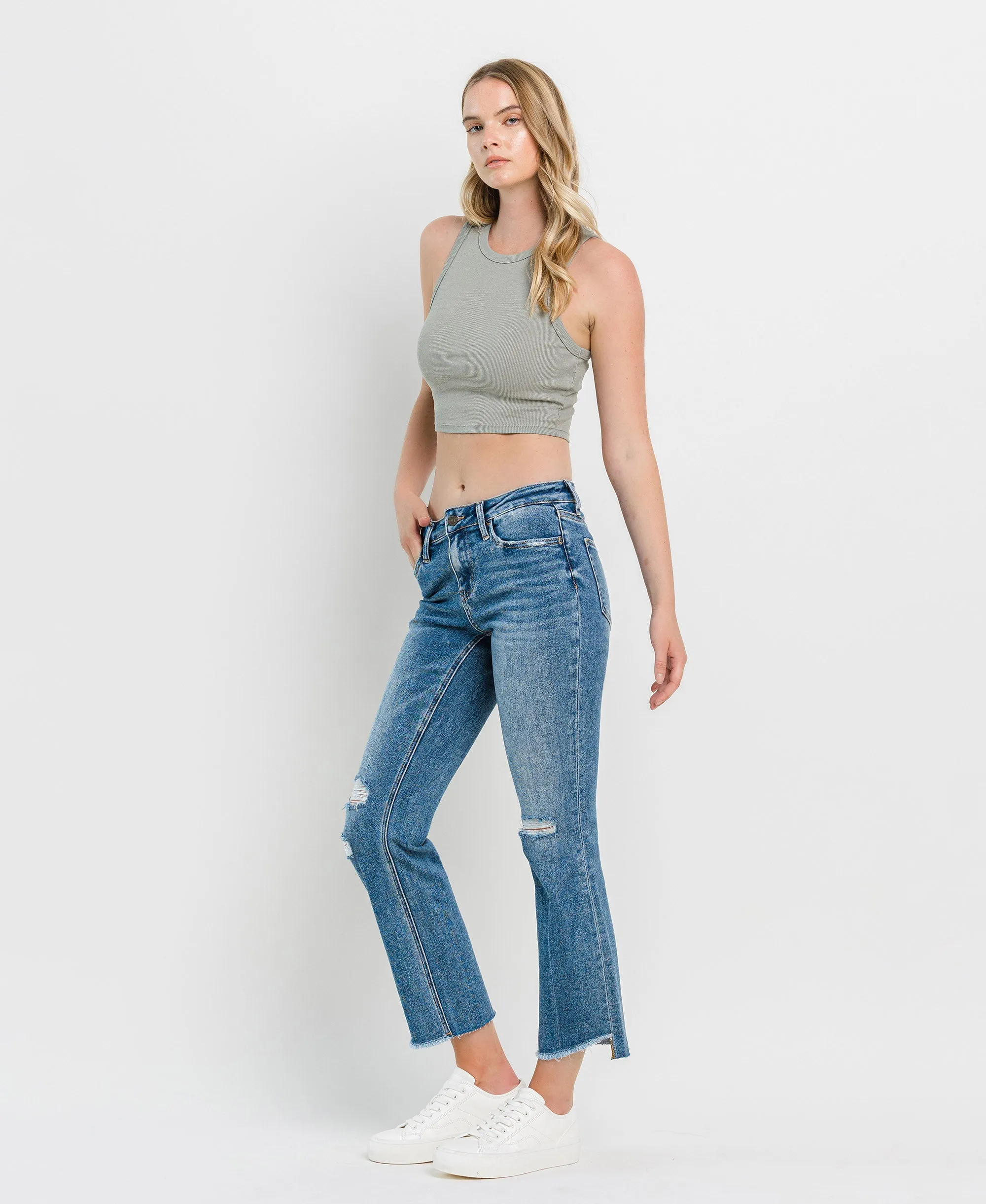 Straightforward - Mid Rise Step Hem Ankle Kick Flare Jeans