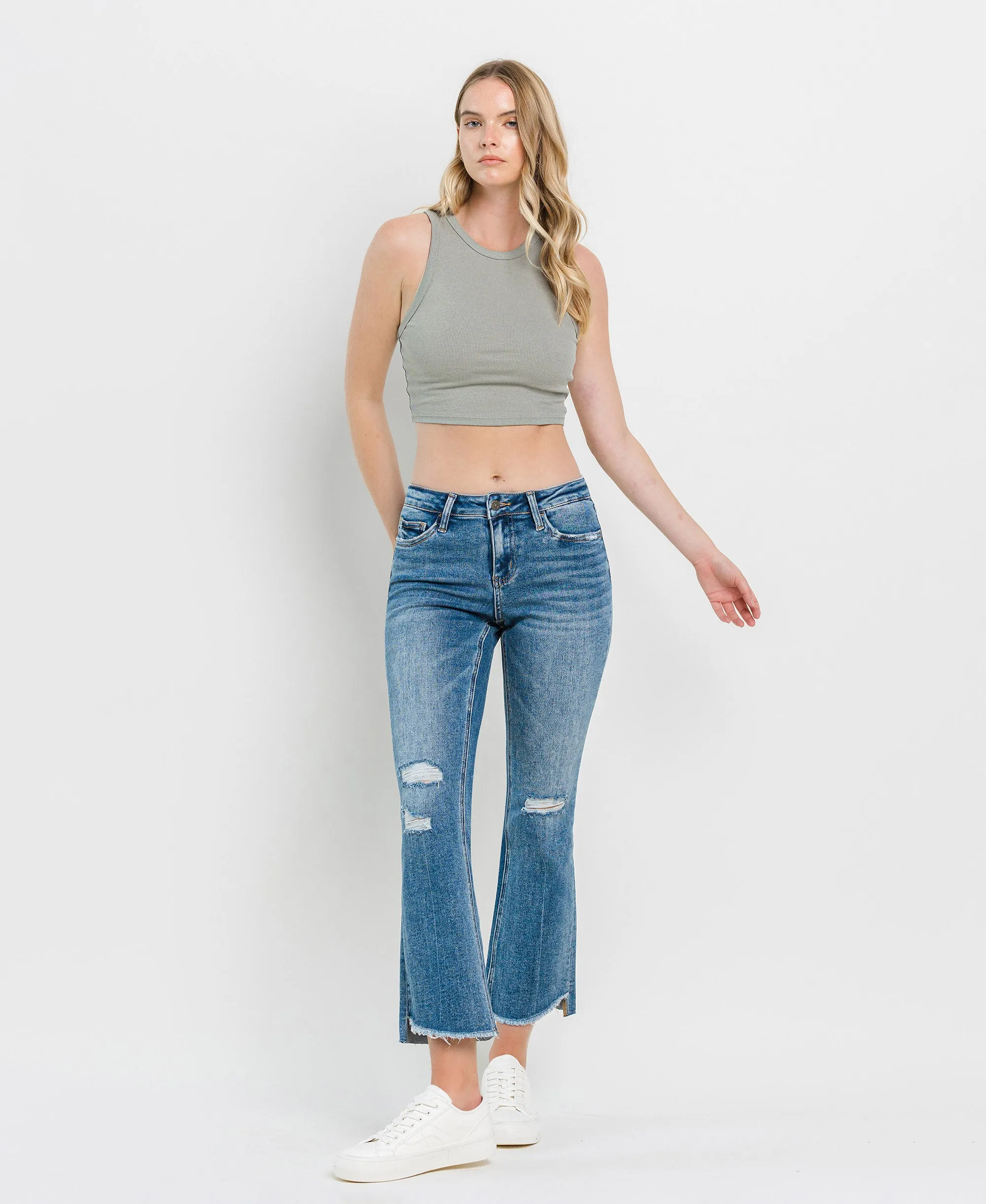 Straightforward - Mid Rise Step Hem Ankle Kick Flare Jeans