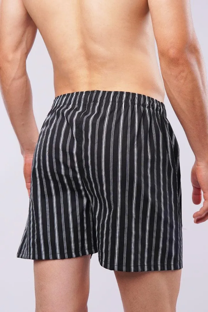 Striped Woven Boxer Shorts - Black