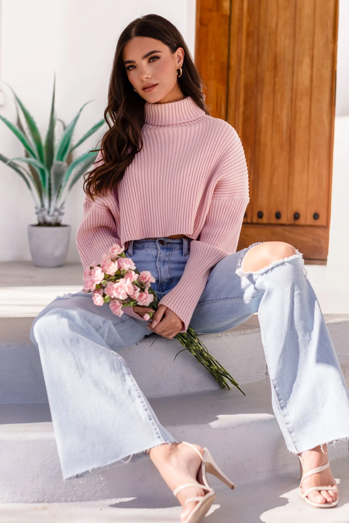 The Right Time Pink Cropped Turtleneck