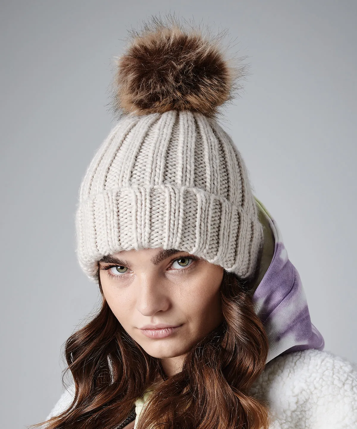 Women's Snowfall Rib Knit Acrylic Pom Beanie {BC412}