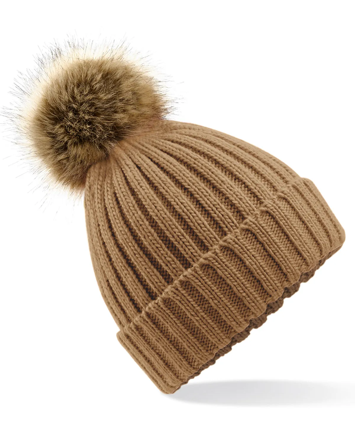 Women's Snowfall Rib Knit Acrylic Pom Beanie {BC412}