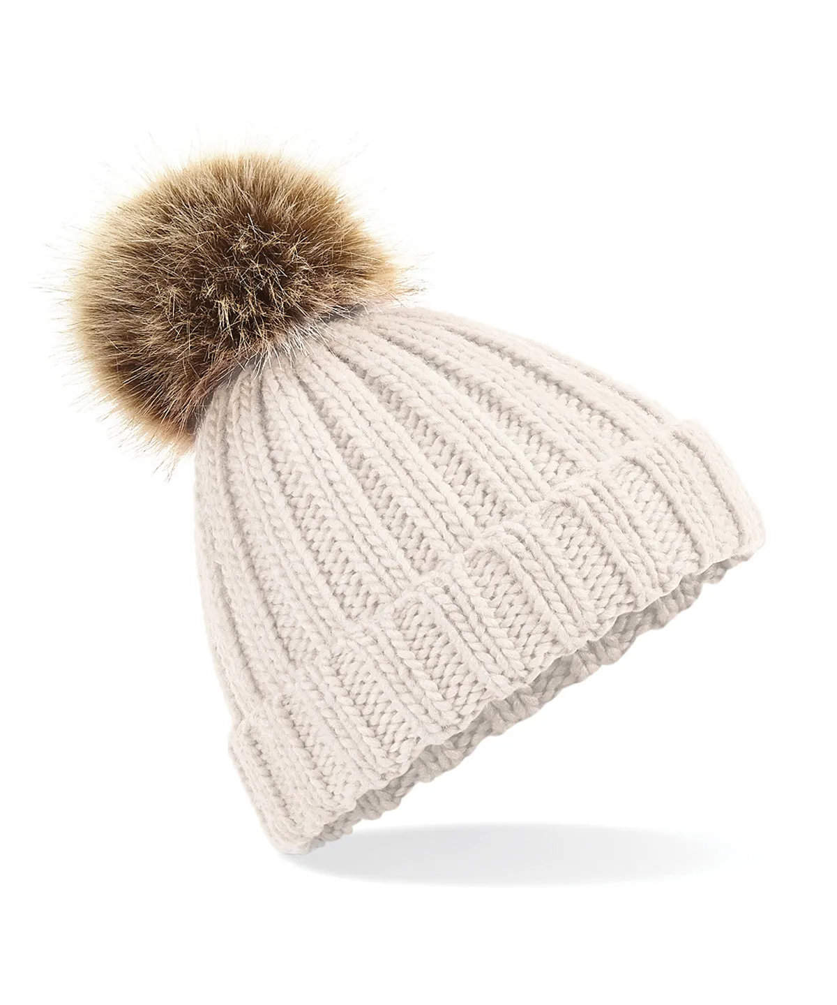 Women's Snowfall Rib Knit Acrylic Pom Beanie {BC412}